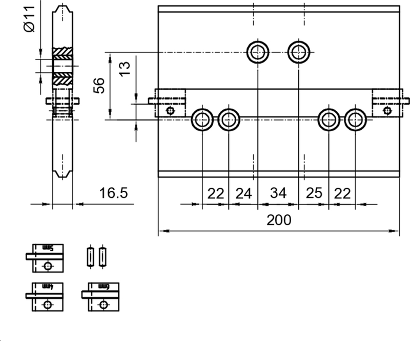 mechanisches Teil, Abmessungen Zeichnung, Grundplatte, Lochmuster, Gewindeeinsatz