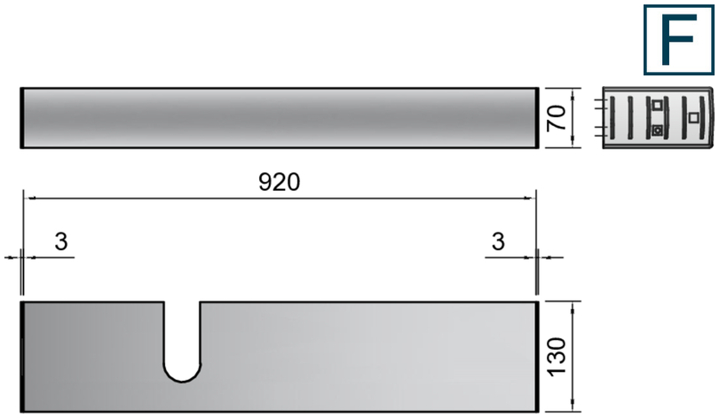 Abdeckplatte, rechteckig, grau, U-Aussparung, 920 × 130 mm