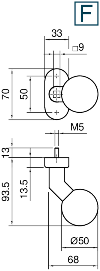 Türknopf, Griff, Schnappgriff, Rundknopf, Maße Ø50