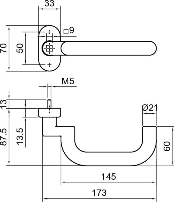 Türgriff, Türdrücker, Haustürgriff, Möbelgriff, Bauzeichnungs-Dimensionen