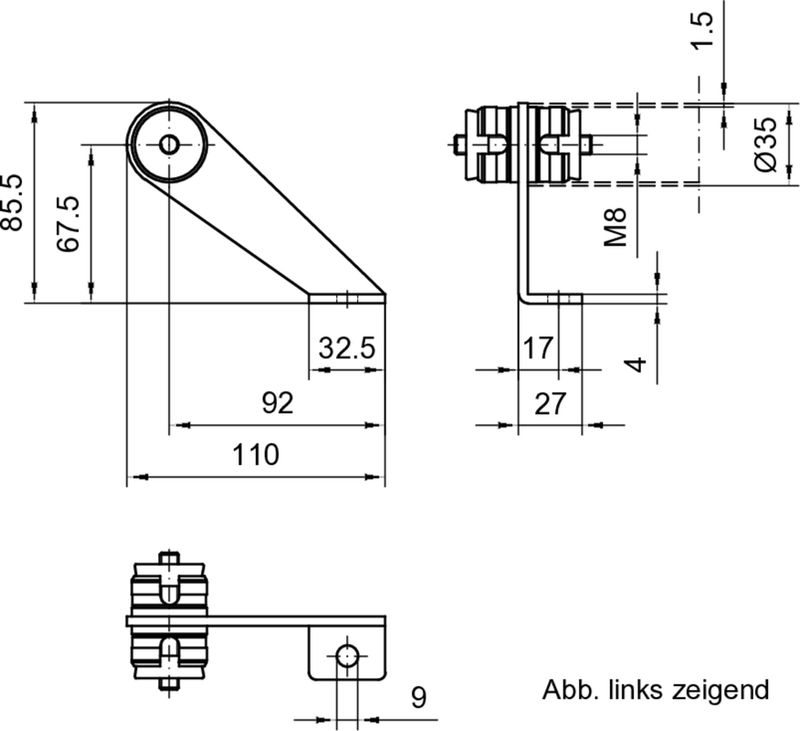 mechanisches Teil, Haltearm, Montagearm, Lochbohrung, Maßzeichnung
