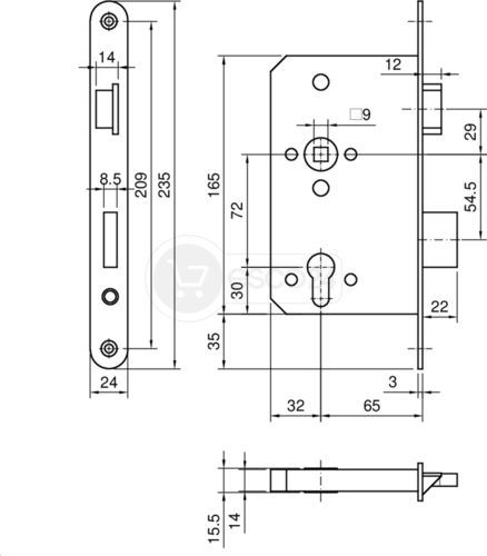 FT-Schloss 1013 PZW 1-flg. EN179 Fkt.E F3x24x235 rd. D65 PZ/72 rechts