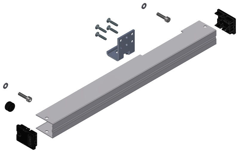 aluminium rail, montageschiene, schrauben, abstandshalter, endkappen