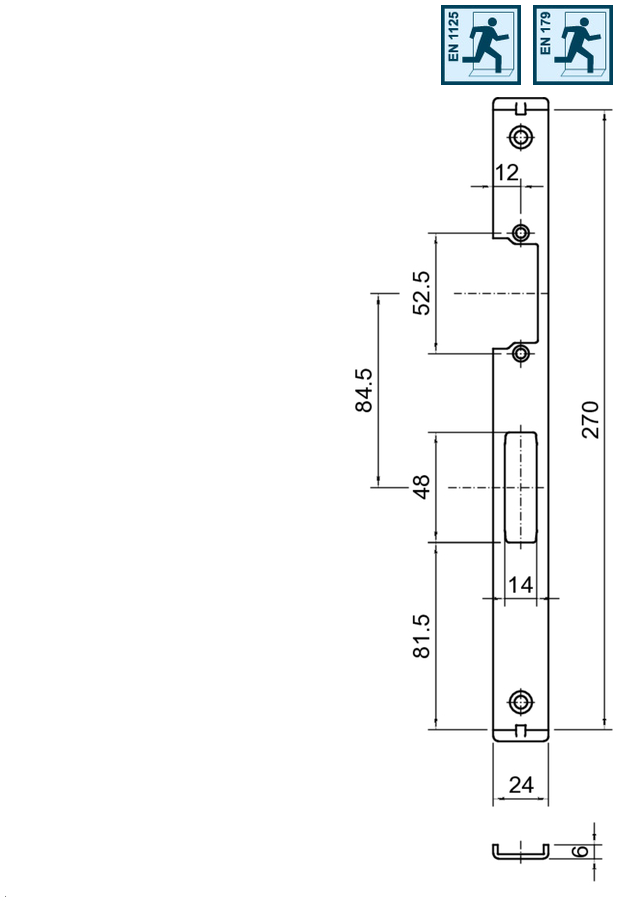 safety latch, electric strike, Metallplatte, Abmessungen, Montagebohrungen
