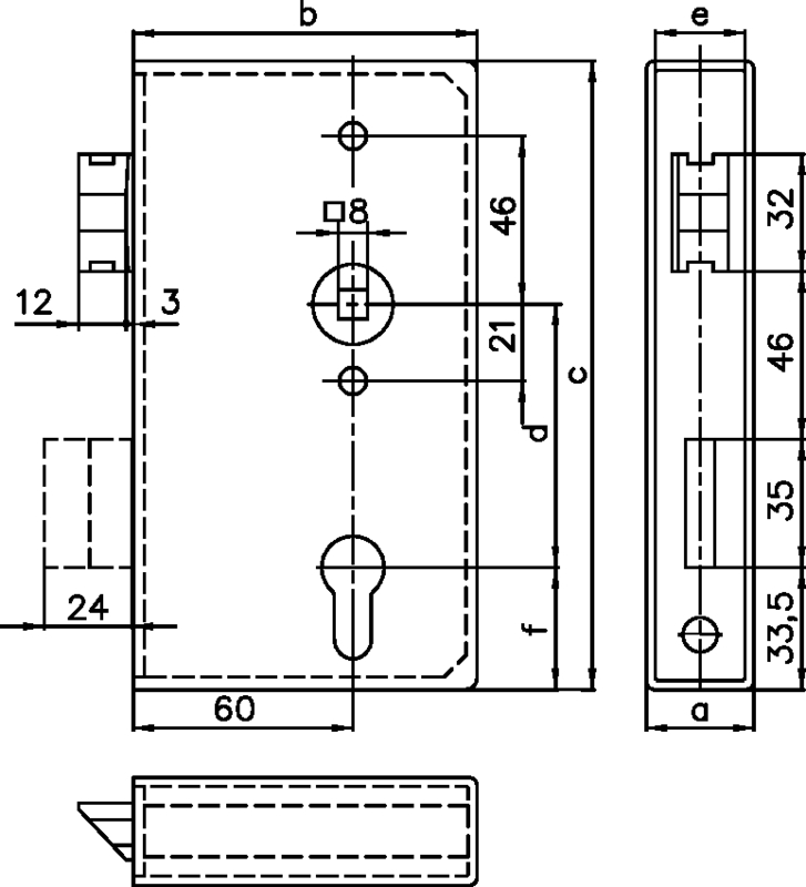 TÜRSCHLOSS MIT SCHLOSSKASTEN DORN 60MM KASTEN 30X94X172, VERZINKT, 60/72, L/R Schaubild, CAD-Diagramm, Schaubild, CAD-Diagramm,
