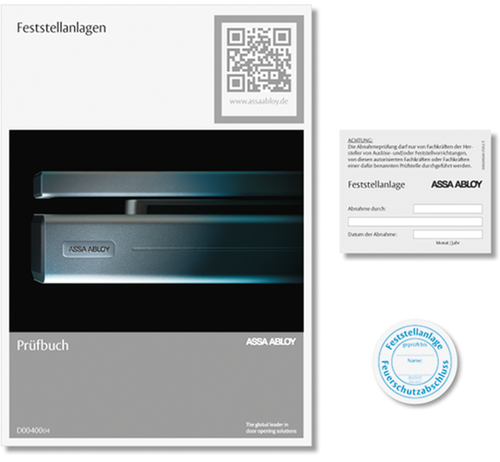 ASSA ABLOY Abnahmeset Feststellanlagen Werbung, Plakat, QR-Code, Werbung, Plakat, QR-Code, QR Kode, Werbung, Plakat,