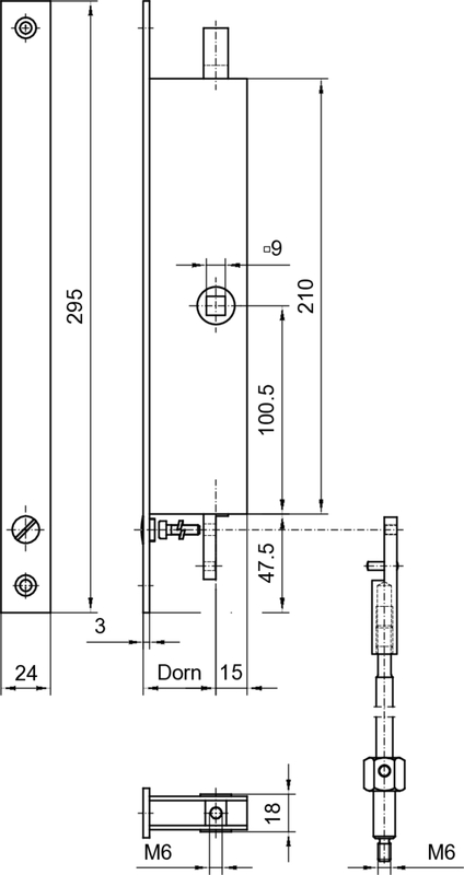 mechanische Zeichnung, Gelenkbolzen, Montageplatte, Abmessungen, M6 Schraube