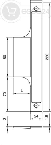 ISO-Platte Schüco ADS75 NSB  Lappen 30mm F3x24x220mm DIN L/R