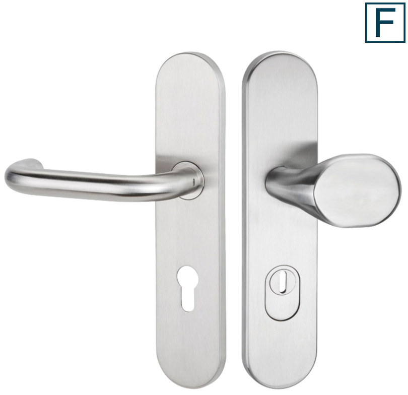 Türdrücker, Türgriff, Schildrosette, Rosette, Stahl-Optik