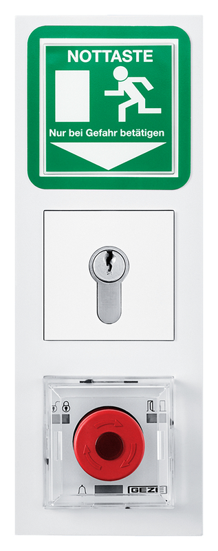 Notausgang, Rettungszeichen, Schloss, Feuerwehrplakette, Notfallknopf