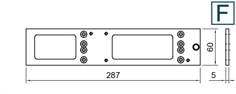 LED panel, rechteckige Platte, Abmessungen 287x60, Montagebohrungen, Doppel-Auschnitten