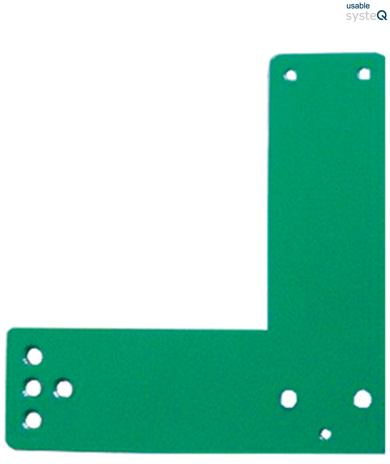 grüner L-Brett, Metallplatte, Montagewinkel, Löcher, Rechtwinkel