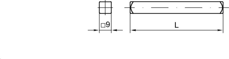 Zylinder, Stab, Maße, rechteckiger Querschnitt, 9 mm