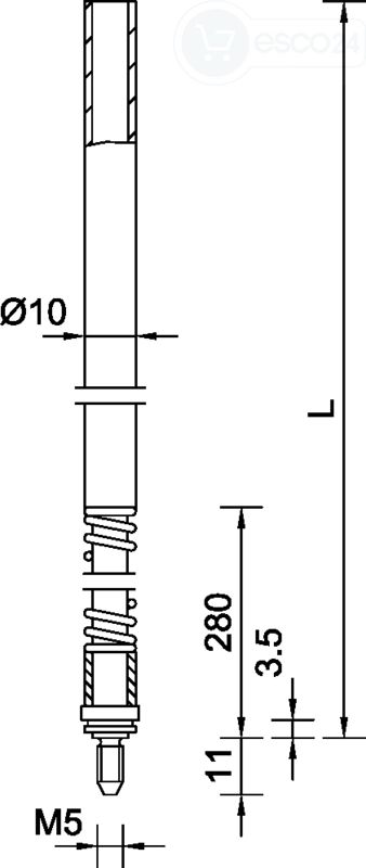 Treibriegelstange BKS B 9036 M5,L=1135,Rohr/Feder m.Gleitstopfen
