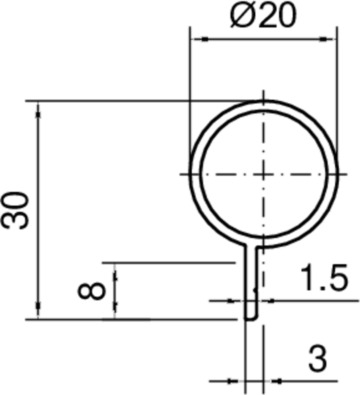ring, ring diagram, technische Zeichnung, Durchmesser 20, Schaftlänge 3