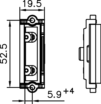 elektrischer anschluss, montageplatte, abmessungen 52,5x19,5mm, klemmblock, schraubknöpfe