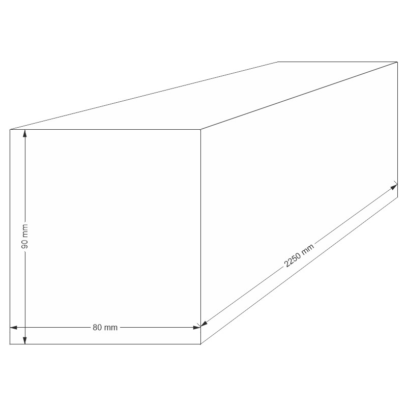 Box, Rechteckig, Abmessungen, 90mm Höhe, 2250mm Länge, 80mm Breite