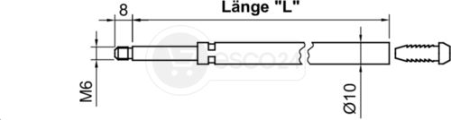 Treibriegelstange BKS B 9006, Rohr M6,L=2000,Rohr m.Gleitstopfen