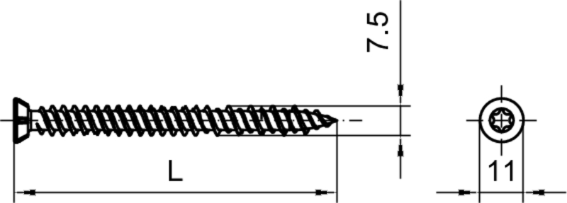 Schraube, Holzschraube, Spax, Durchmesser ~7.5 mm, Länge L