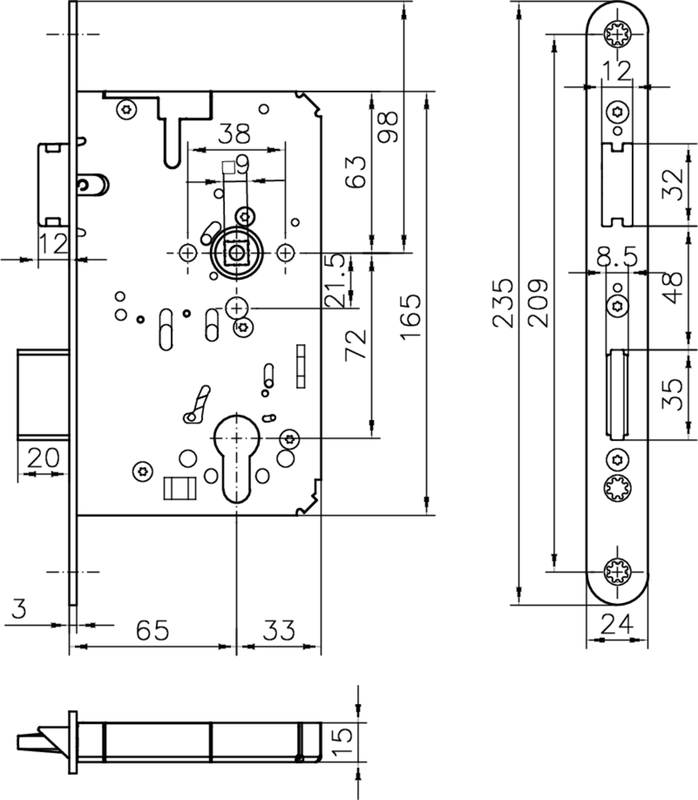 FT-Schloss BKS B 2320-ESC-1 Fkt.B D65 F3x24x235,L/R Entf.=72 Schaubild, Schaubild,