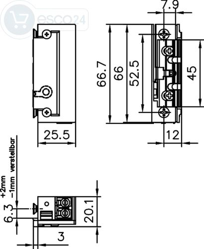 Türöffner-Austauschstück 118 Profix 2 verstellbar mit mech. Entriegelung L+R