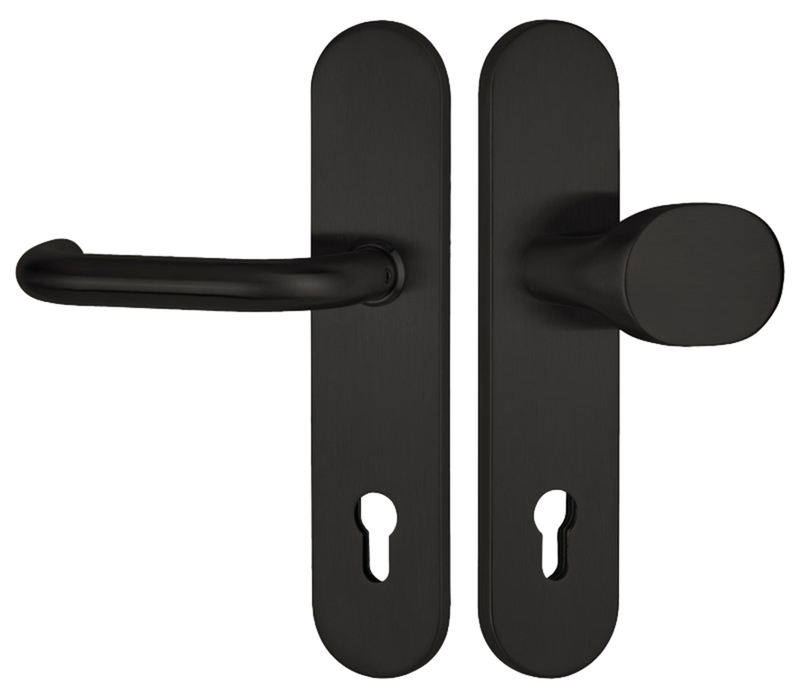 Türgriff, Türbeschlag, Griff mit Schlüsselrosette, schwarz, edelstahl?