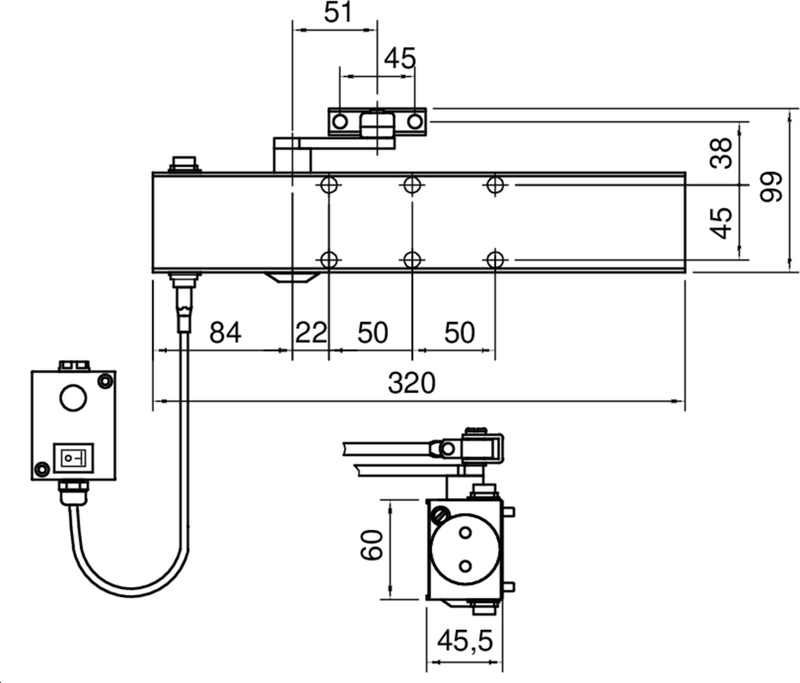 elektrischer Aktuator, lineare Aktuator, Montageplatte, Kabel, Schalterschalter