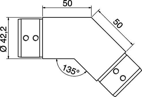 Verbindung, verzahnter Winkel, Metallstück, Durchmesser 42 mm, 135° Winkel