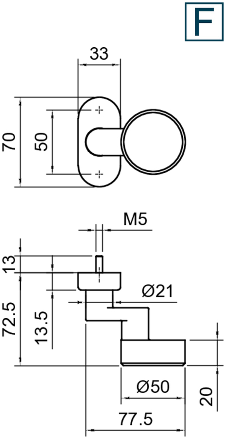 Türknopf, Türgriff, runder Knopf, M5 Gewinde, Metallbeschlag