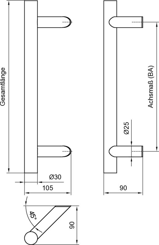 Handrail, Core tube, Ø30, Ø25, 45° angle