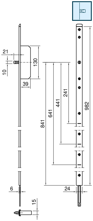 europäischer Türbeschlag, Türschloss, Schlosszylinder, Mechanische Zeichnung, Montageabmessungen