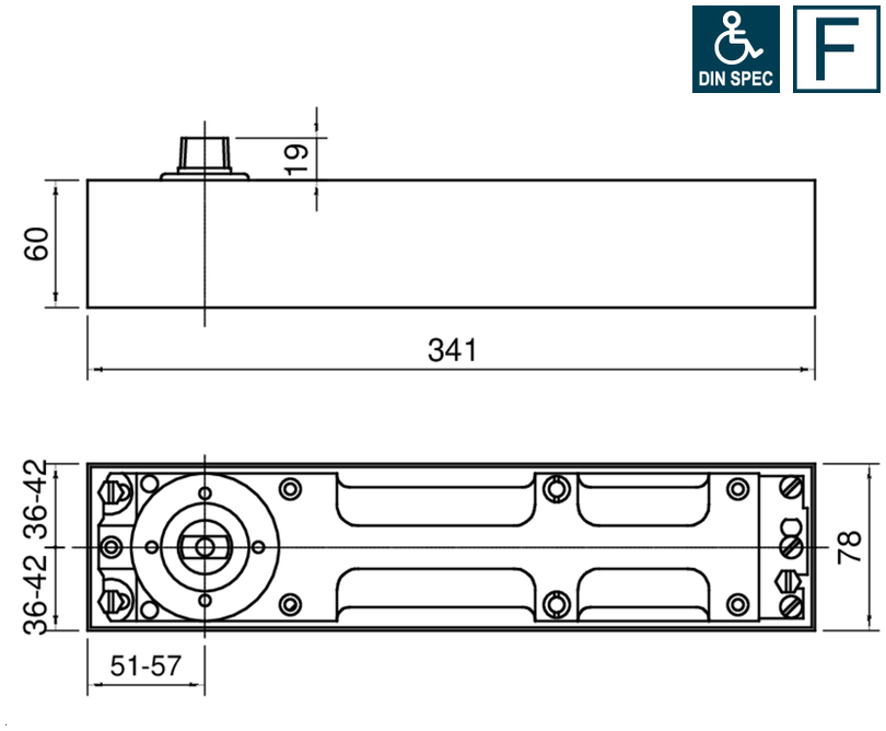 Abmessungen, Technischer Plan, Montageplatte, Schlossmechanismus, Schwenk-/Drehteil