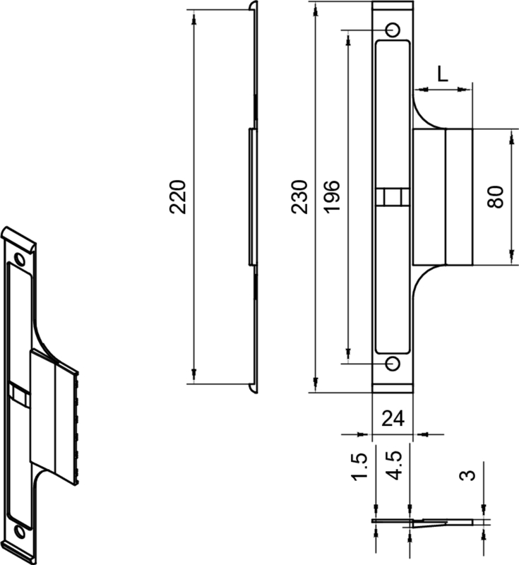 ISO-Platte Schüco ADS75 NSB  Lappen 30mm F3x24x220mm DIN L/R Schaubild, Diagramm, Handlung, Plan,