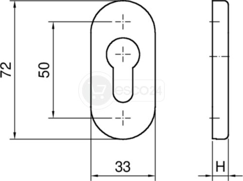 HOPPE Schiebe-Schlüsselrosette E55S-SR h=6mm, oval, PZ, Edelstahl matt (F69)