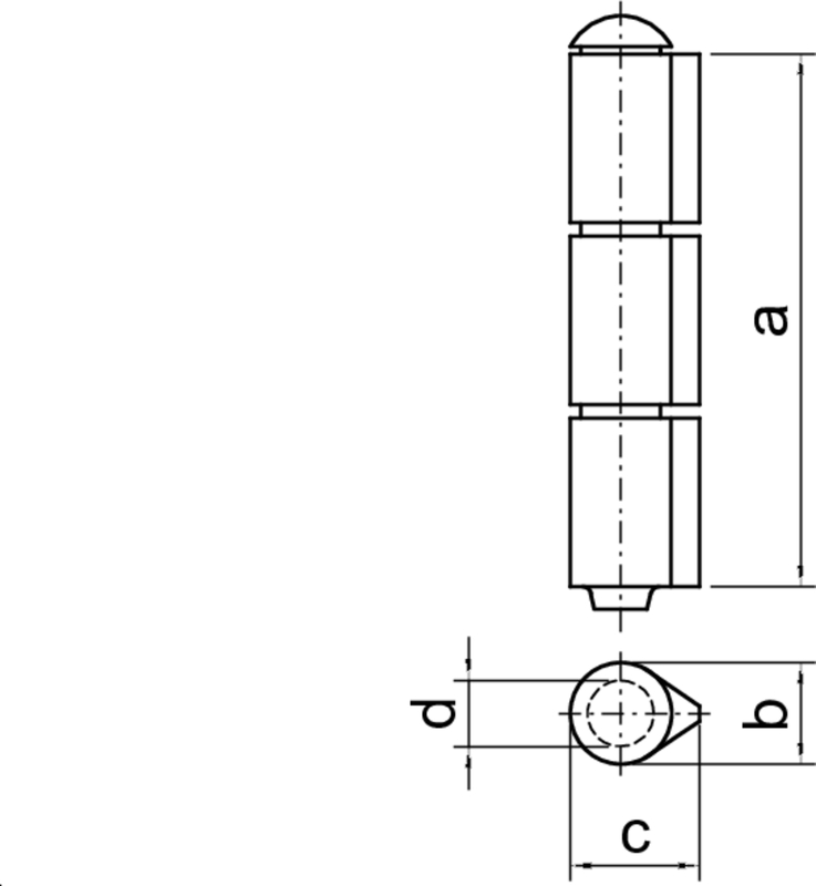 ANSCHWEIßBAND, dreiteilig MIT LOSEM STIFT, 105 MM, STAHL BLANK CAD-Diagramm, Diagramm, CAD-Diagramm, Diagramm,