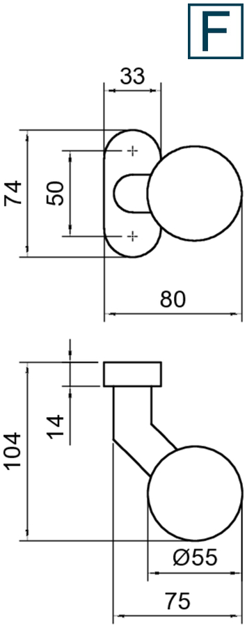 Wandhalter, Rundknopf, Schwarz, Montageplatte, Verschraubung