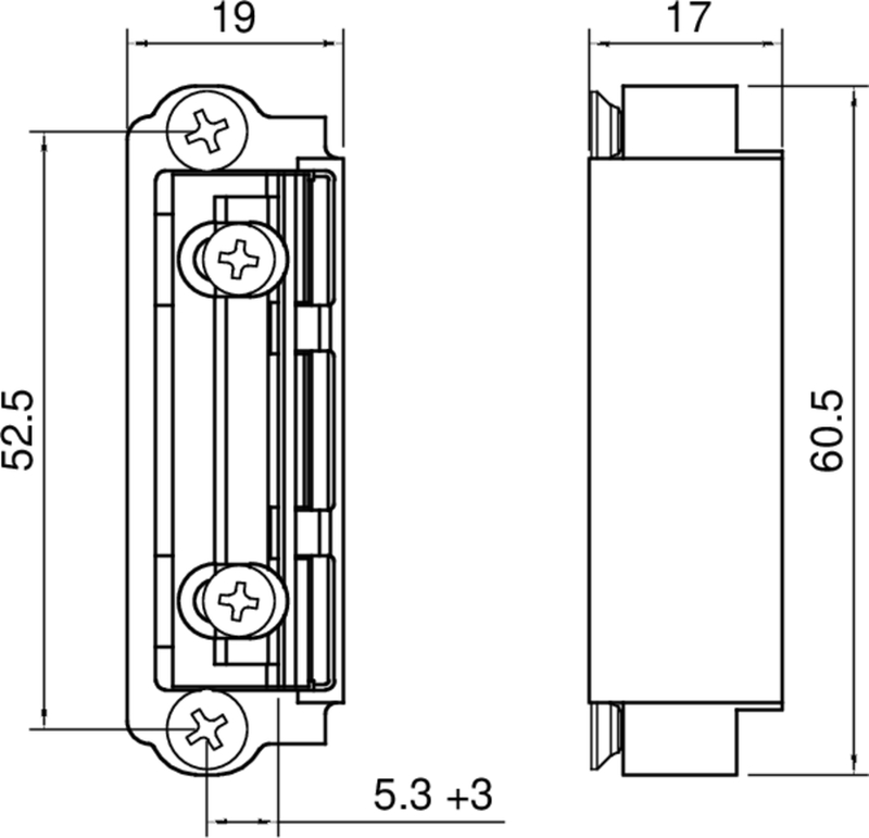 elektrischer Bauteil, Klemmkasten, Schraubklemmen, DIN-Schiene, Abmessungen 52,5x19x60,5