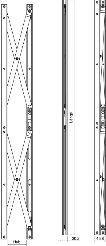 Fensterrahmen, Scherenstange, Stahlkonstruktion, Verbundrahmen, Länge