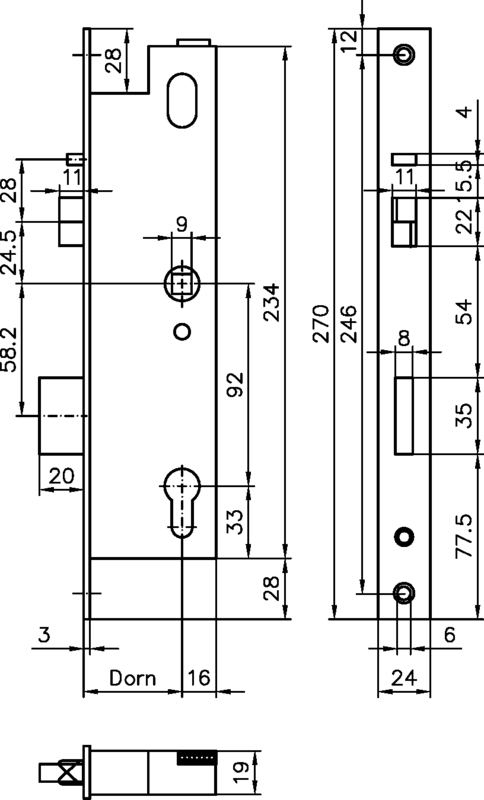 Schloss, Schmortise, Metall, Abmessungen, Beschläge
