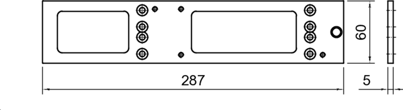 rechteckige Platte, Metallplatte, Abmessungen 287x60, Lötflächen, Schraubhсolen
