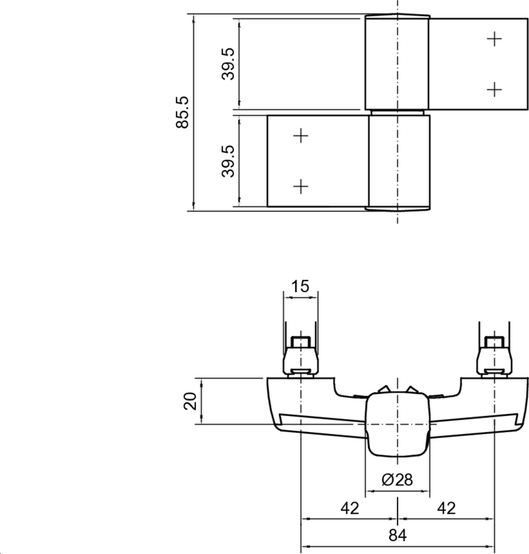 dimensioned drawing, technisches Diagramm, Montagebauteil, metallischer Halter, Ø28 Öffnung