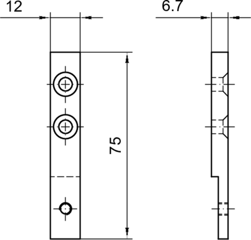 mechanische Zeichnung, Halterung, Bohrungen, Maße 75, Block