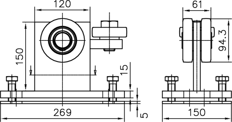 mechanischer Teil, Lagerblock, Gleitführung, Montageplatte, Maßzeichnung