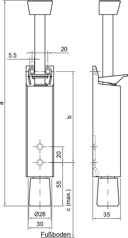 Woelm Türfeststeller Typ 1045 Hub 90 mm, max. 80 kg, silberfarben Woelm Türfeststeller Typ 1045 Hub 90 mm, max. 80 kg, silberfarben