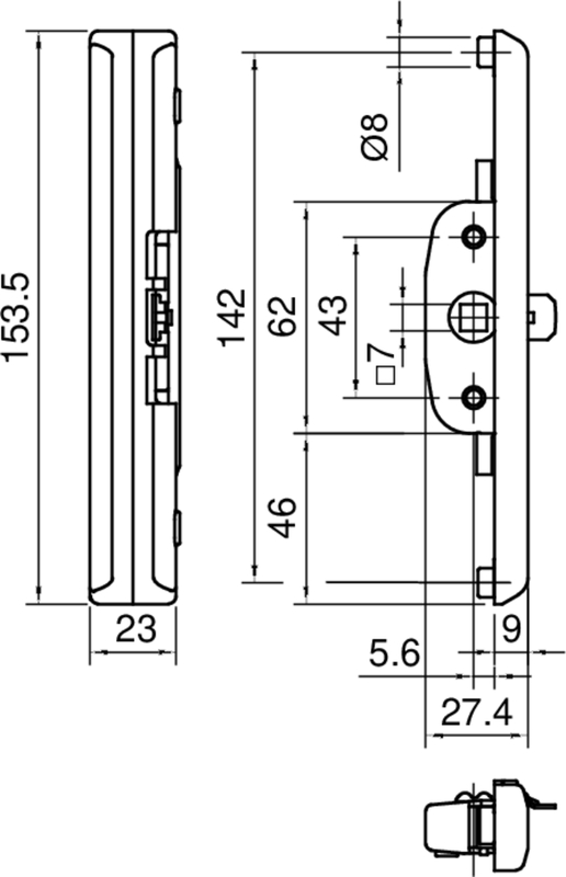 elektrischer Türschloss, Türdrücker, Schlosskasten, Beschlag, Maße 53,5 mm