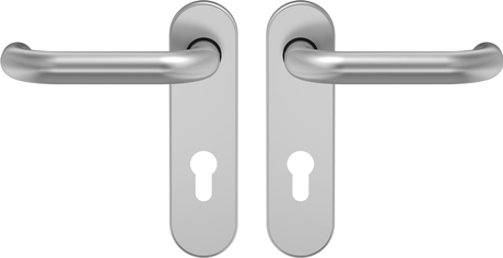 ECO Türdrückergarnitur EN179 D-110 m. Kurzschild, PZ, F1 (Alu silber) Griff, Griff,