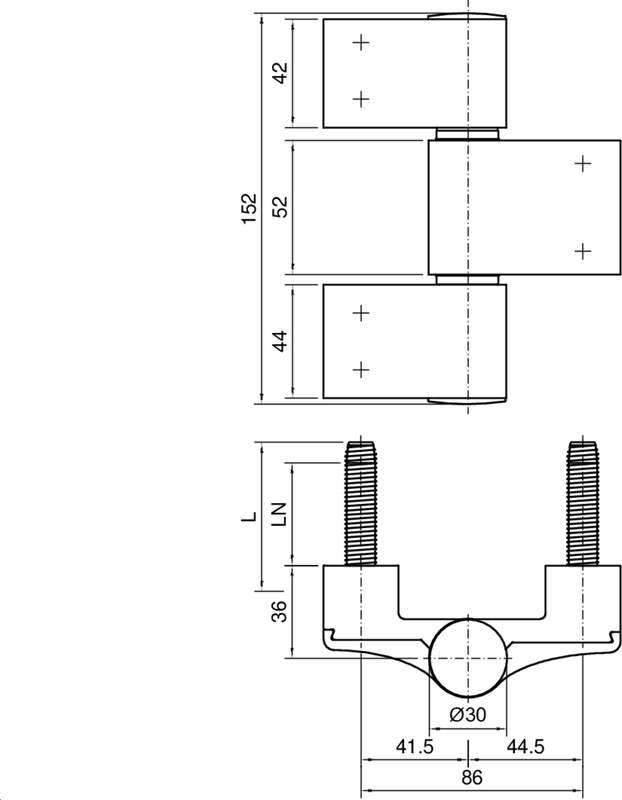 mechanische Zeichnung, Beschläge, Befestigungsbügel, Gewinde, Maße