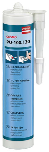 COSMO PU-100.130, 1-K-PUR-Klebstoff Kartusche à 310ml/470 g Flasche, Shaker, Flasche, Shaker,