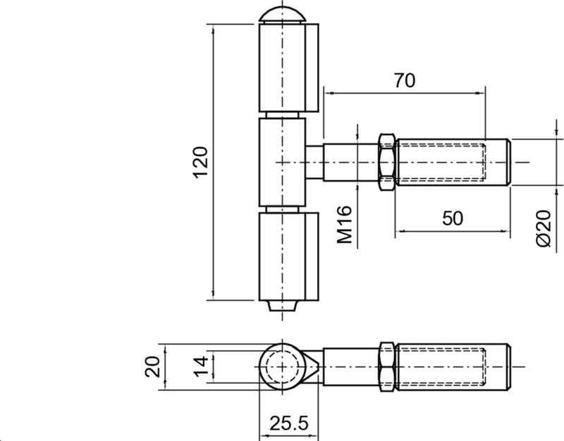 ANSCHWEIßBAND VERSTELLBAR,M.GEW.HÜLSEN,120 MM,ST.VERZ. CAD-Diagramm, Diagramm, Schaubild, CAD-Diagramm,
