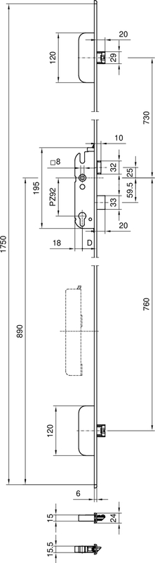 Türschloss, Schrankbeschlag, Metallriegel, Abmessungen, Montageplan